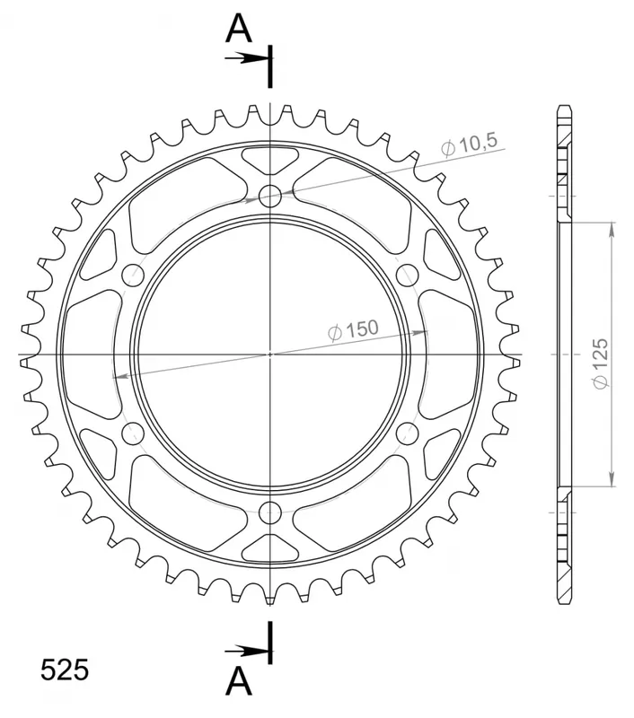 SUPERSPROX - REAR STEEL 45T, BLACK, 525 - Sprockets - Staal Exclusief