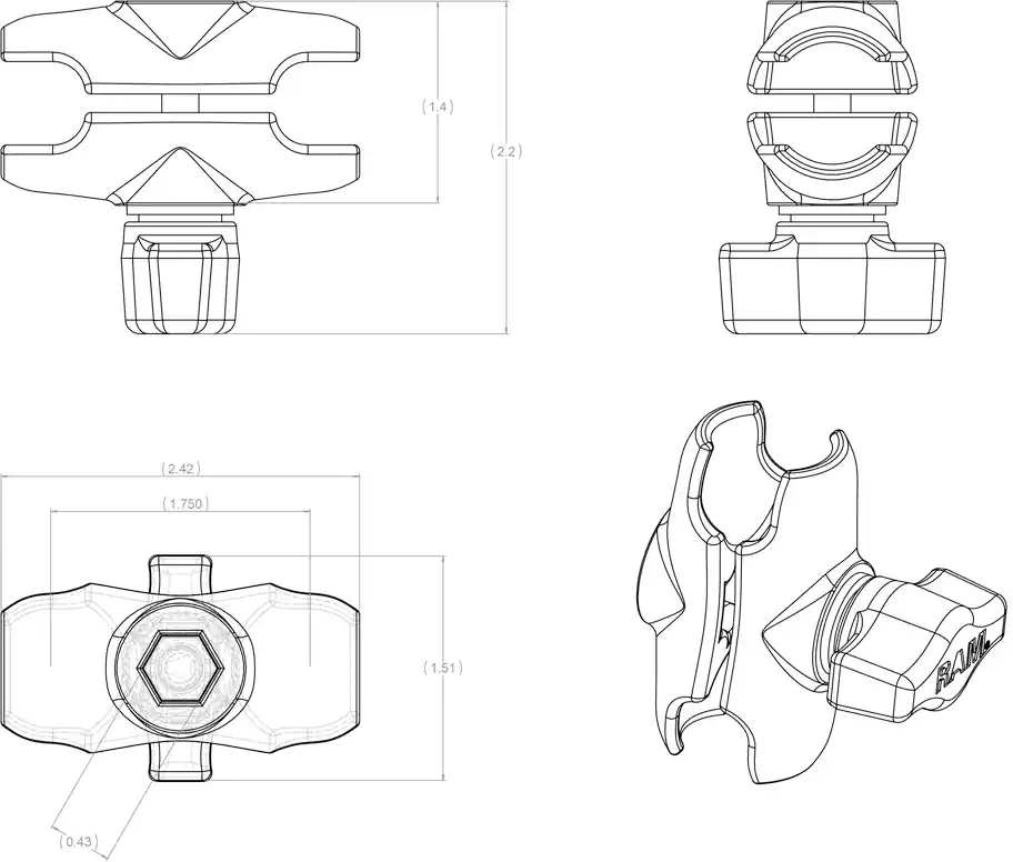 RAM MOUNTS - RAM-B-201-A - Accessories - Double Socket Arm voor B-size 1' balls Gecertificeerd